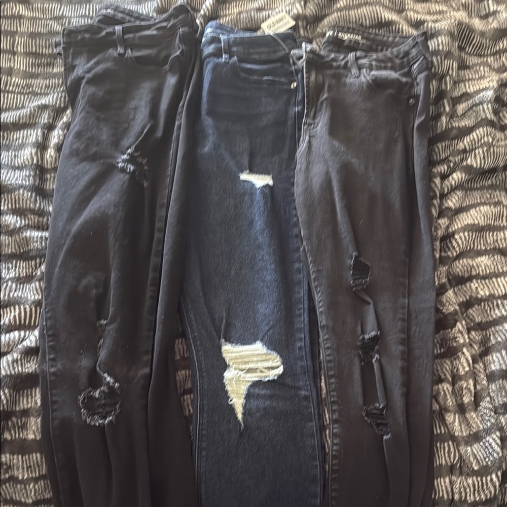 3 pairs of Distressed Black and Dark Blue Women's Jeans